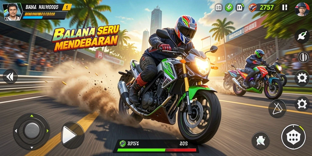 Gameplay mendebarkan dari balapan motor di 2757.
