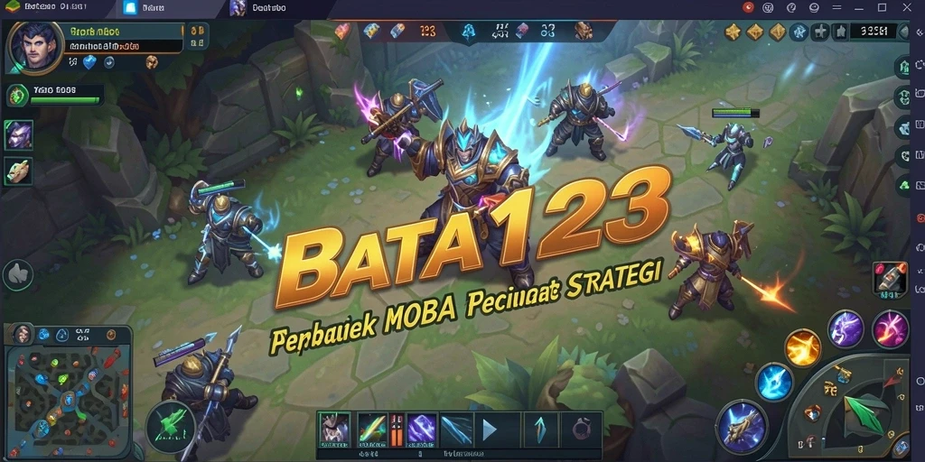 Screenshot utama BATA123 menampilkan aksi MOBA seru dengan tim berstrategi.