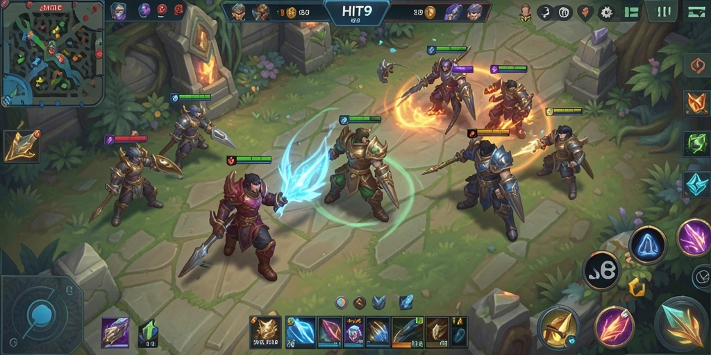 Gameplay seru HIT9 dengan pertarungan MOBA yang dinamis.