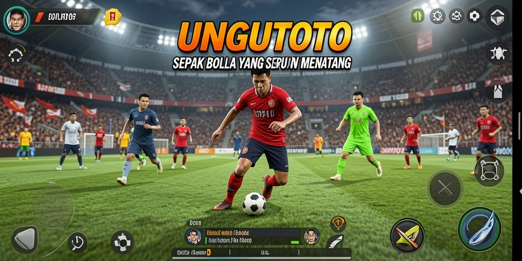 Tampilan gameplay UNGUTOTO dengan aksi sepak bola yang mendebarkan.