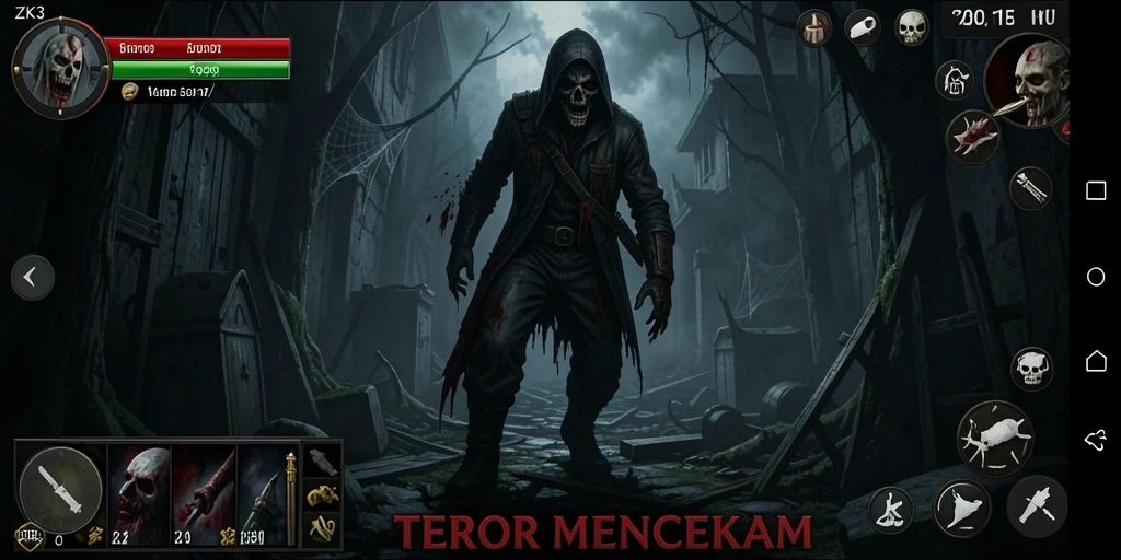 Tangkapan layar ZK3 menampilkan suasana mencekam saat pemain menjelajahi ruangan gelap.