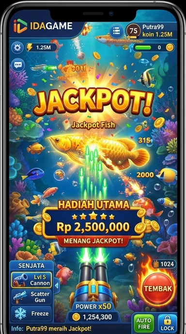 Tampilan antarmuka utama aplikasi idagame yang menarik.